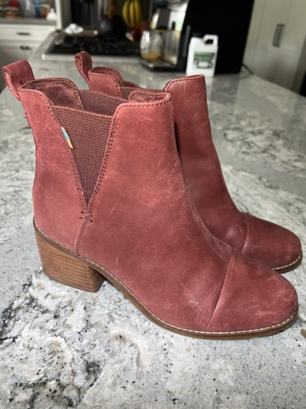 TOMS Esme Burnt Henna Leather Ankle Booties - Size 8 EUC